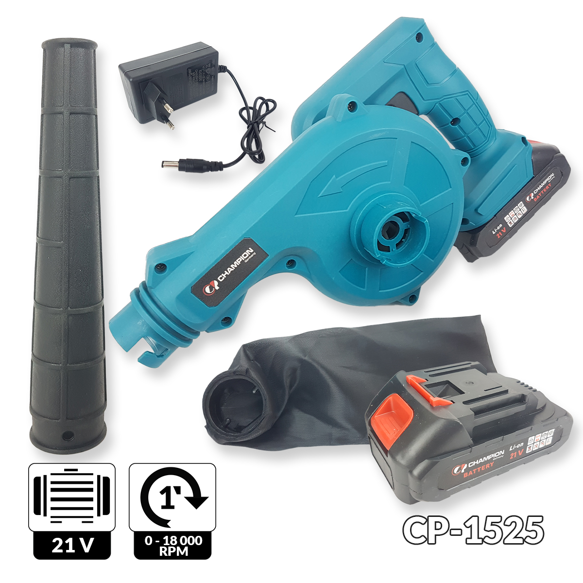 Champion aku puhač lišća i usisavač za prašinu 2x baterija 1525_FRONT_1