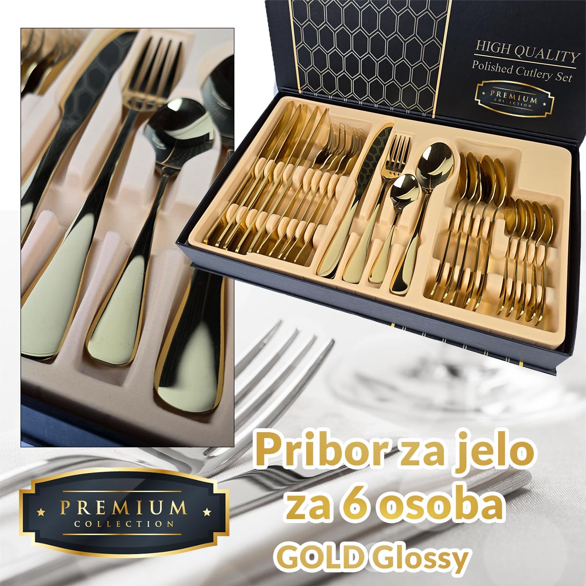 Premium pribor za jelo za 6 osoba - GOLD Glossy Front 1