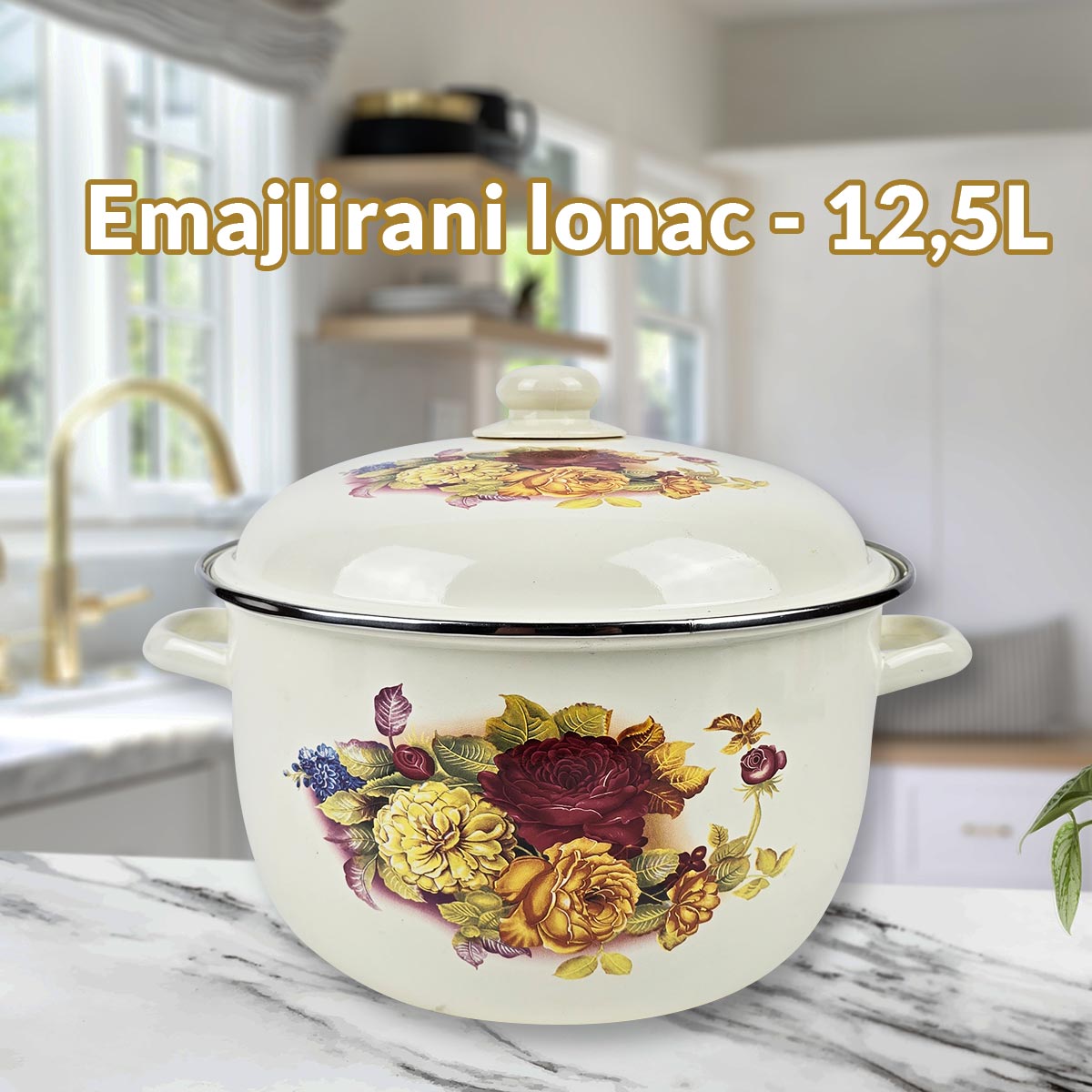 XXL Emajlirani Lonac 12,5L - Cvijeće Front 1