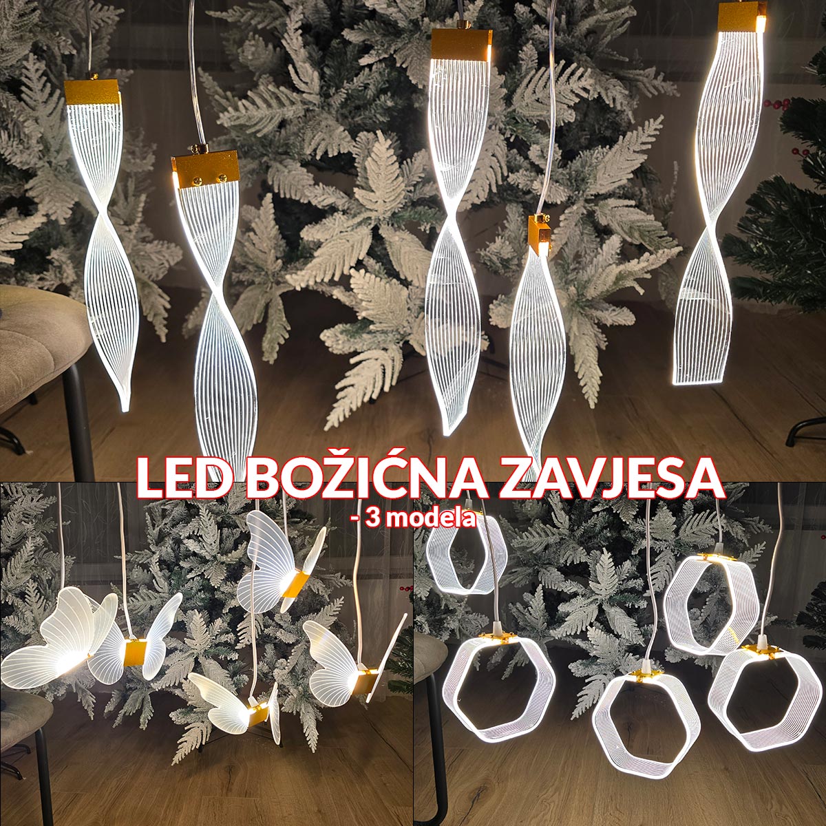 LED svjetleća božićna zavjesa - 3 modela Front 1