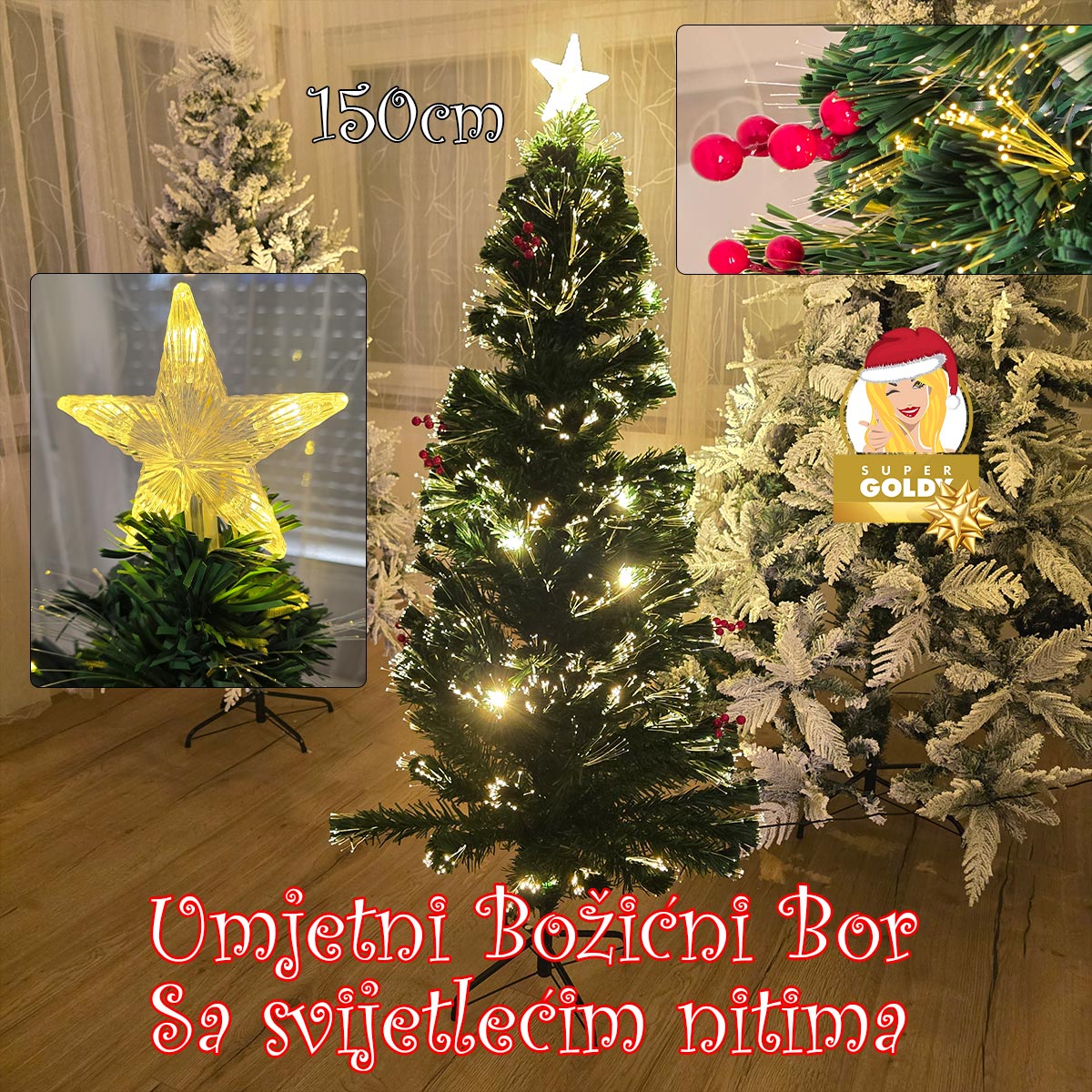 Umjetni Božićni Bor - Svijetleće niti Front 1 (1)