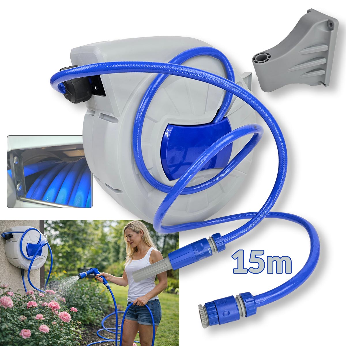 Vrtno crijevo na kolutu 15m - zidna montaža G628 Front 1