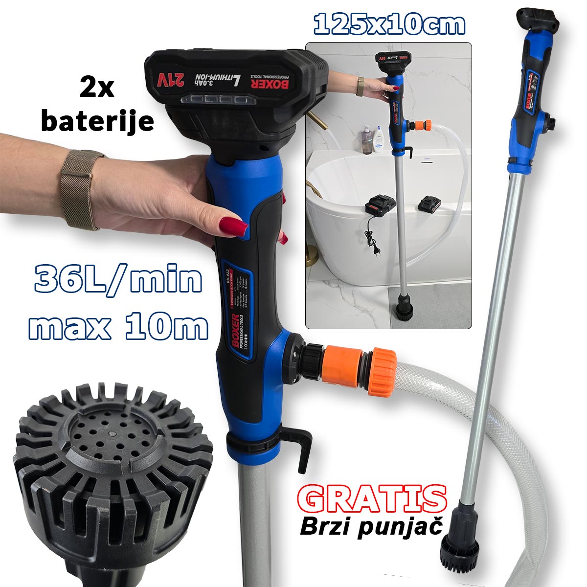 Boxer aku ručna štapna pumpa 125cm BX022 Front 1