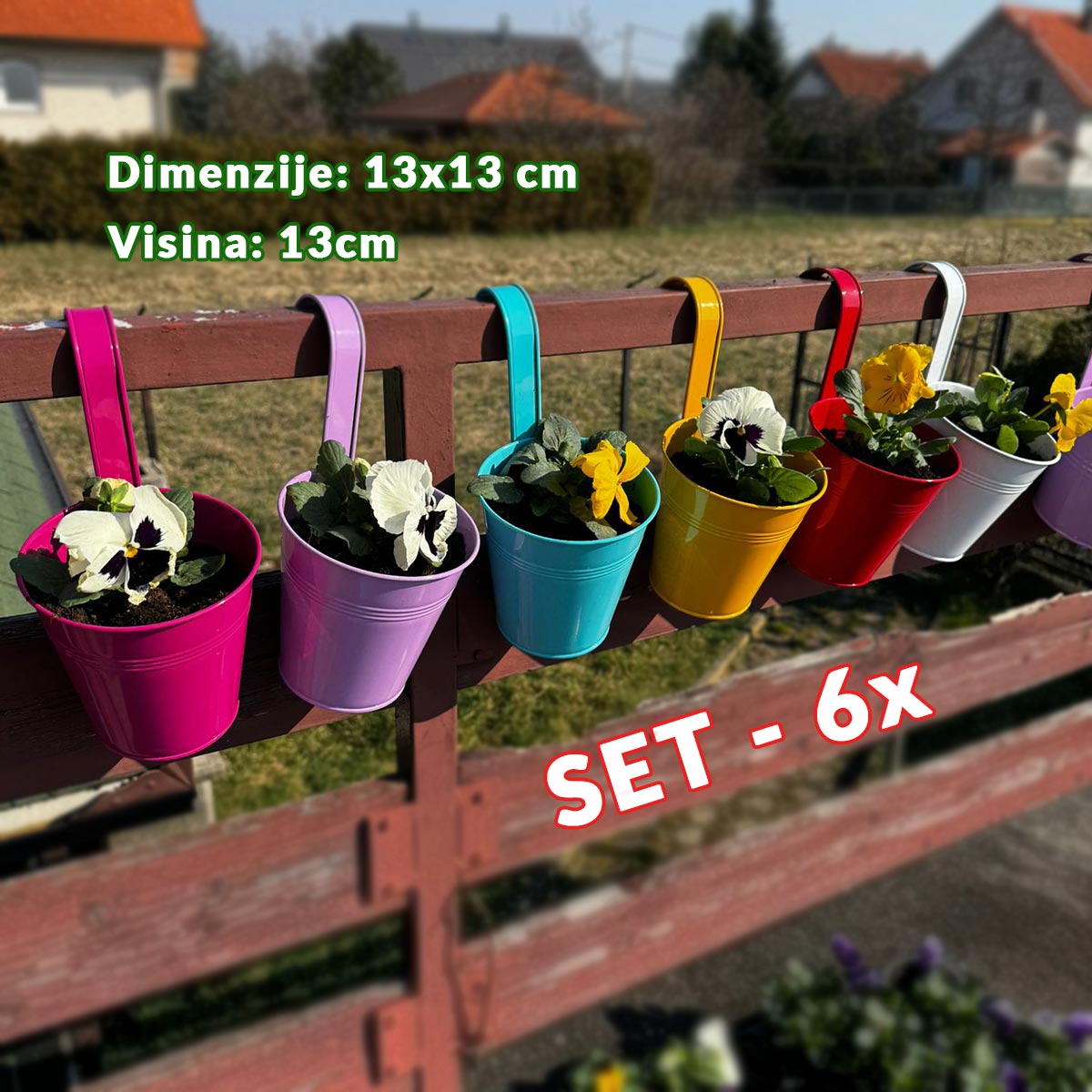 Vrtne metalne posude za cvijeće - 6 okruglih G719 Front 1