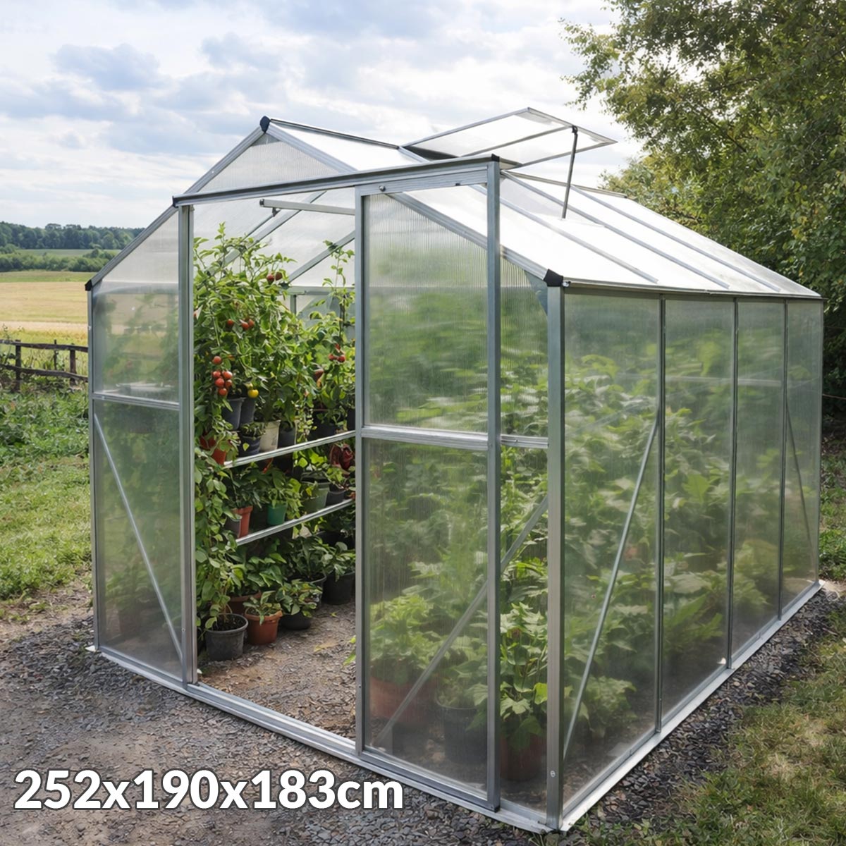 Vrtni staklenik od aluminija 252x190x183cm GH0806 Front 1 (1)